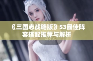 《三国志战略版》S3最佳阵容搭配推荐与解析