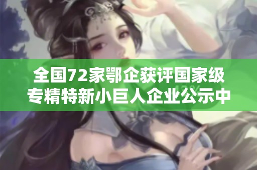 全国72家鄂企获评国家级专精特新小巨人企业公示中